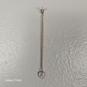 Gold-Tone Heart Charm Chain‎ Extender – White Enamel Heart with Letter "K"
